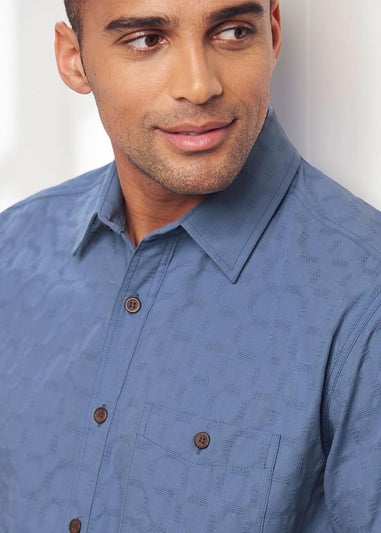 Cotton Traders Misty Blue Short Sleeve Casual Cotton Textured Shirt