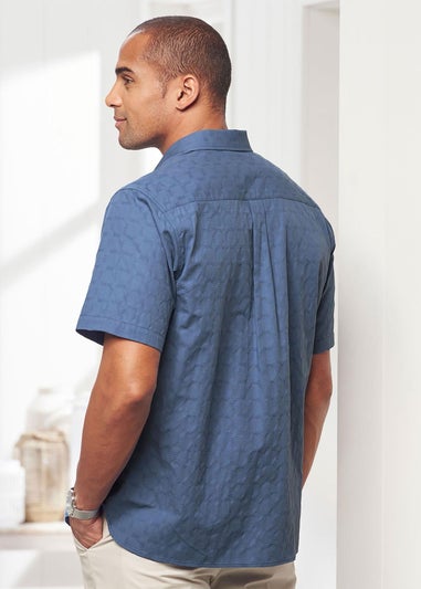 Cotton Traders Misty Blue Short Sleeve Casual Cotton Textured Shirt