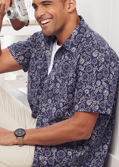 Cotton Traders Night Sky Short Sleeve Casual Cotton Print Shirt