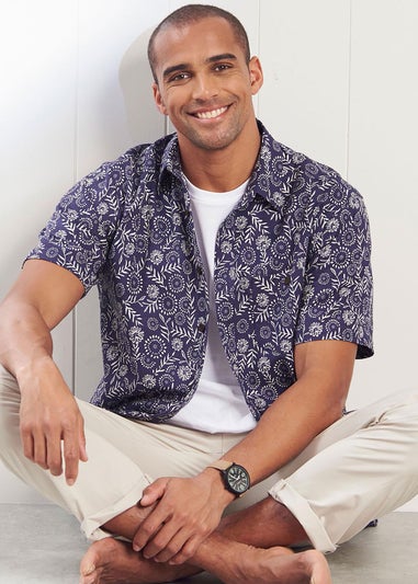 Cotton Traders Night Sky Short Sleeve Casual Cotton Print Shirt