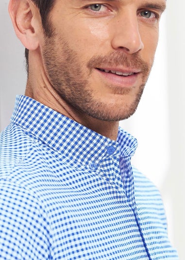 Cotton Traders Periwinkle Iconic Short Sleeve Patterned Oxford Shirt