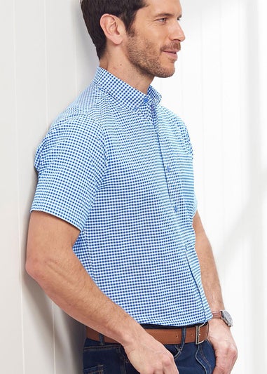 Cotton Traders Periwinkle Iconic Short Sleeve Patterned Oxford Shirt
