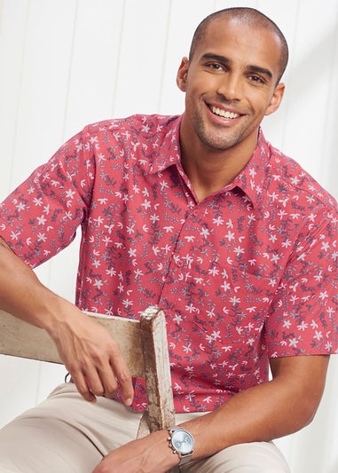 Cotton Traders Red Coral Short Sleeve Classic Soft Touch Print Shirt