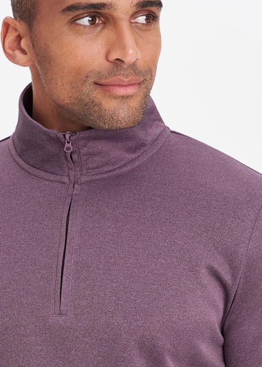 Cotton Traders Washed Plum Breathable Long Sleeve Half Zip Top