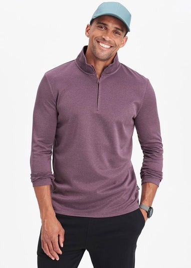 Cotton Traders Washed Plum Breathable Long Sleeve Half Zip Top