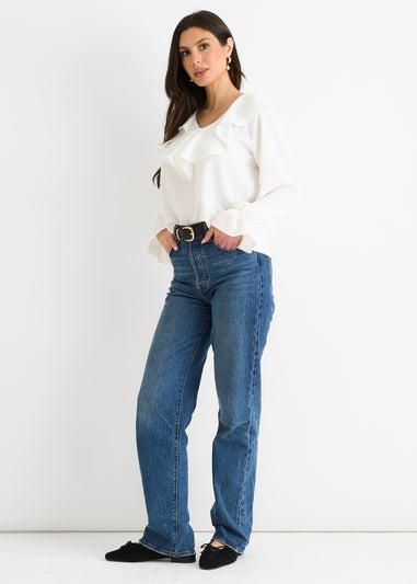 Gini London White Wide Frill Loose Fit Blouse