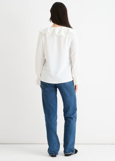 Gini London White Wide Frill Loose Fit Blouse