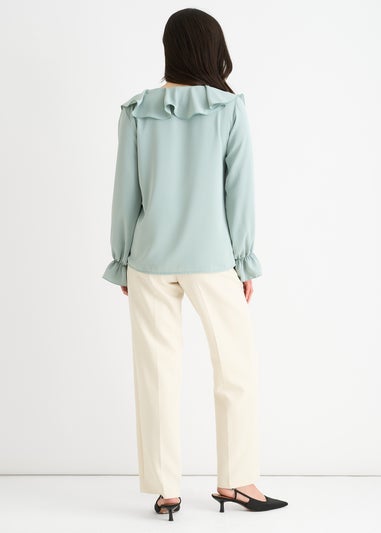Gini London Sage Green Wide Frill Loose Fit Blouse