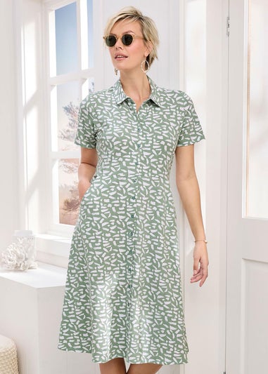 Cotton Traders Mint Haze Short Sleeved Jersey Midi Shirt Dress