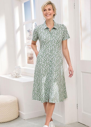 Cotton Traders Mint Haze Short Sleeved Jersey Midi Shirt Dress