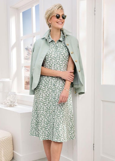 Cotton Traders Mint Haze Short Sleeved Jersey Midi Shirt Dress
