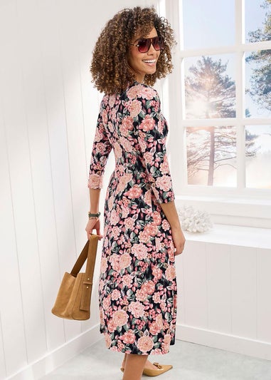 Cotton Traders Navy Essential Jersey Print Midi Dress