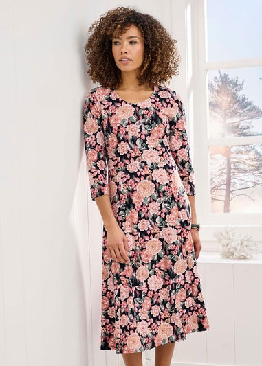 Cotton Traders Navy Essential Jersey Print Midi Dress