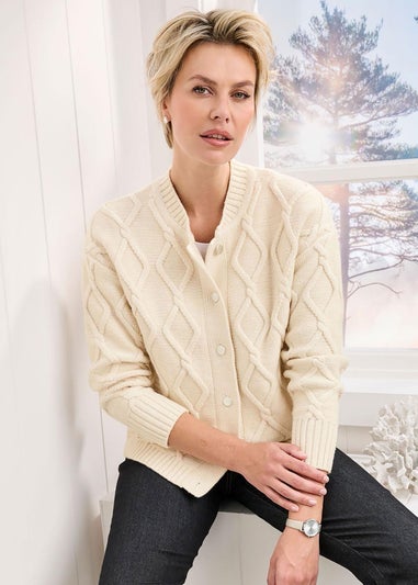 Cotton Traders Parchment Cable Knitted bomber Cardigan