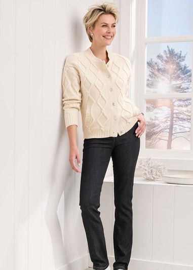 Cotton Traders Parchment Cable Knitted bomber Cardigan