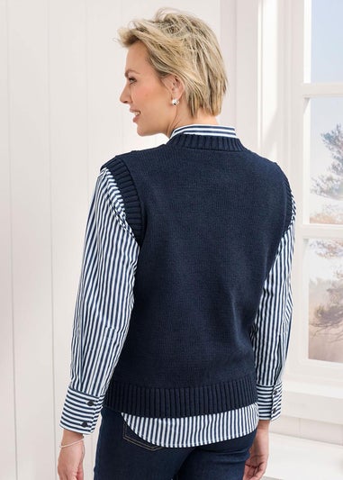Cotton Traders Navy Cable Knitted Vest