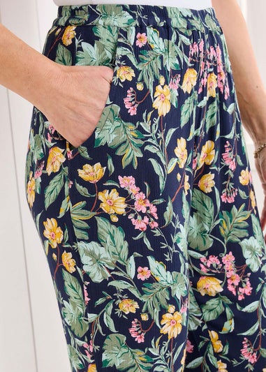 Cotton Traders Navy Pull-On Printed Crinkle Trousers