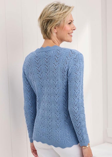 Cotton Traders Sky Blue Pointelle Cardigan