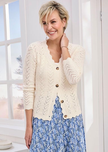 Cotton Traders Ivory Pointelle Cardigan