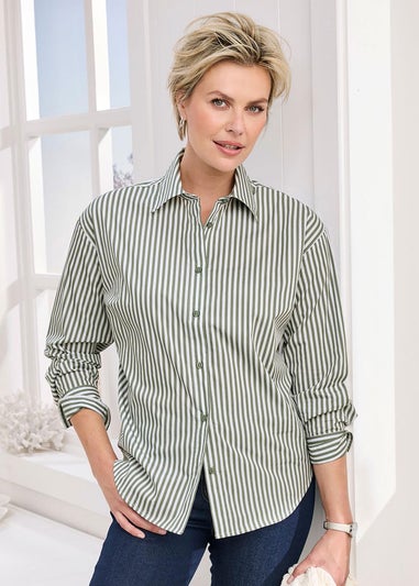Cotton Traders Pistachio Long Sleeve Printed Cotton Shirt