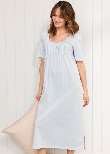 Cotton Traders Pale Blue 2 Pack Short Sleeve Pintuck Nightdress