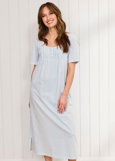 Cotton Traders Pale Blue 2 Pack Short Sleeve Pintuck Nightdress