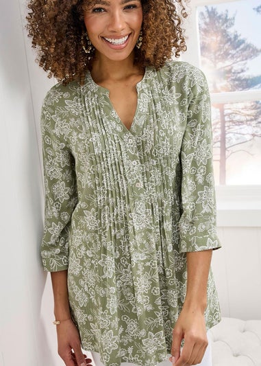 Cotton Traders Hazel Green Printed Crinkle Tunic