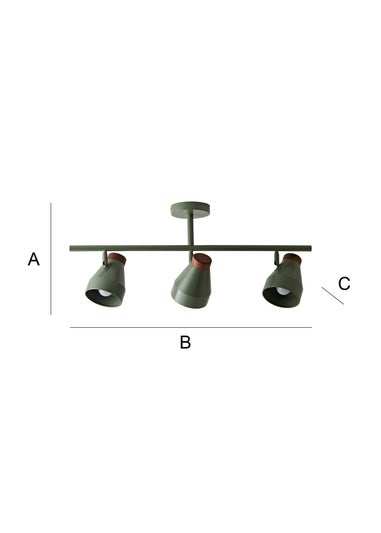 ValueLights Parker Green & Walnut 3 Way Ceiling Light