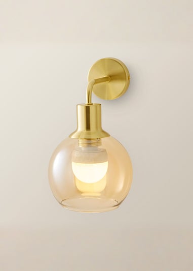 ValueLights Bellamy Pair of Gold Glass Globe Rechargeable Wall Lights