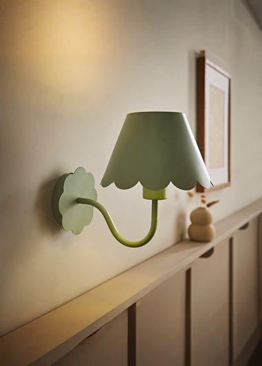 ValueLights Hattie Pair of Green Scallop Rechargeable Wall Lights