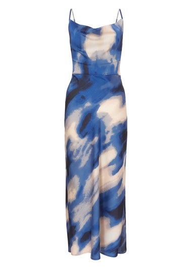 Quiz Blue Satin Marble Midaxi Dress