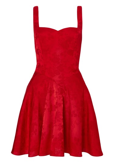 Quiz Red Satin Jacquard Mini Dress