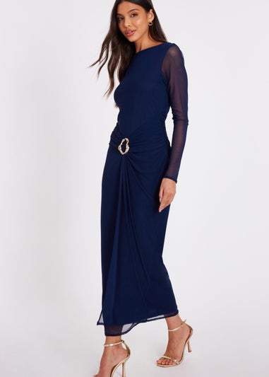Quiz Navy Mesh Buckle Midaxi Dress