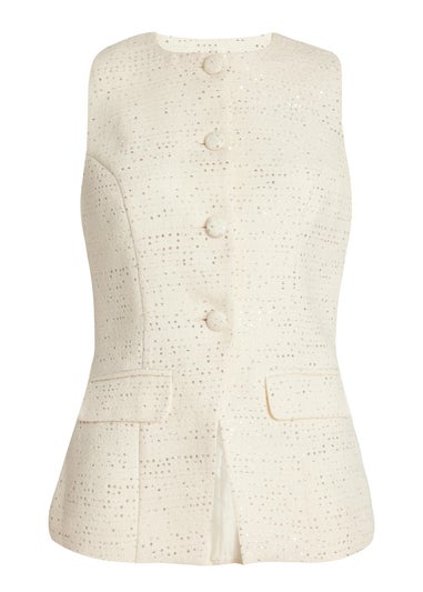 Quiz Cream Boucle Sequin Waistcoat
