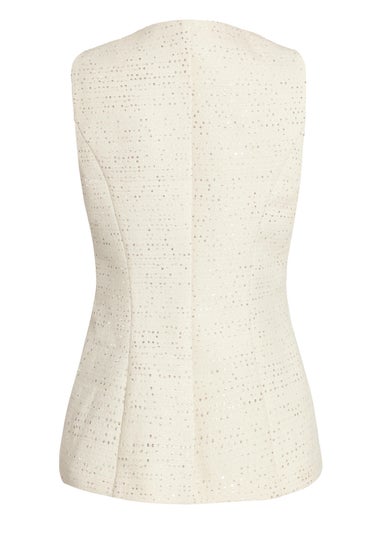 Quiz Cream Boucle Sequin Waistcoat