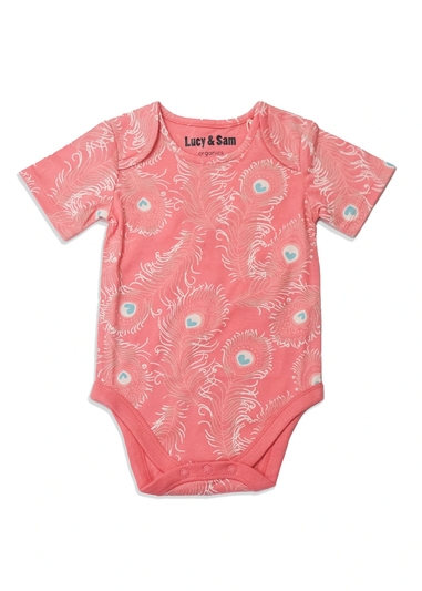 Lucy & Sam Pink Peacock 2 Pack Bodysuits (0 to 24 Months)