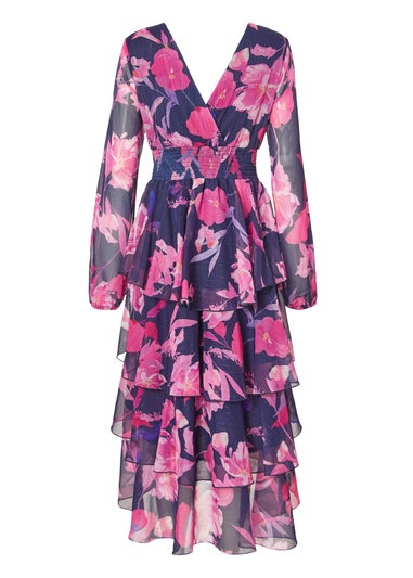 Quiz Navy Floral Dip Hem Midaxi Dress