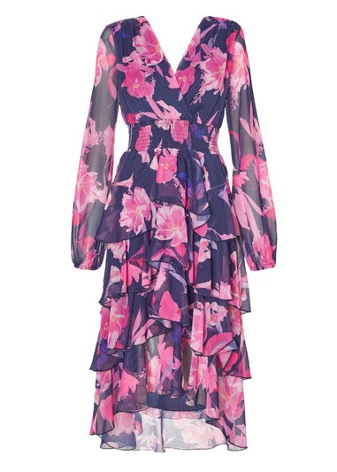 Quiz Navy Floral Dip Hem Midaxi Dress