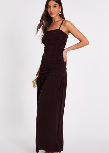Quiz Brown Drop Waist Maxi Dress