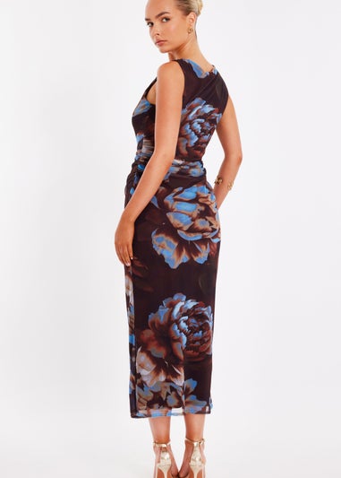 Quiz Brown Mesh Floral Midaxi Dress
