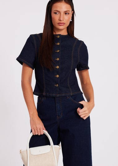 Quiz Blue Denim Button Front Top