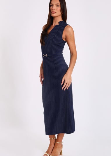 Quiz Navy Pinstripe Midi Dress