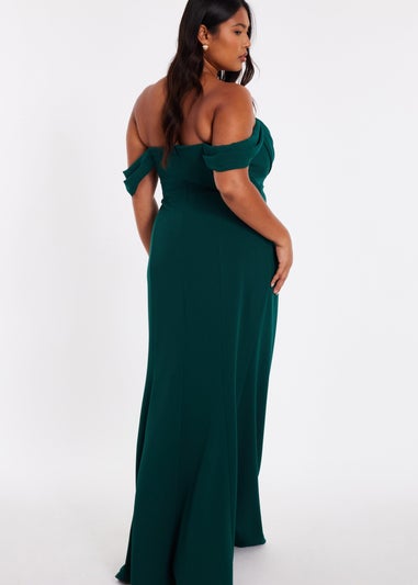 Quiz Green Curve Chiffon Bardot Maxi Dress