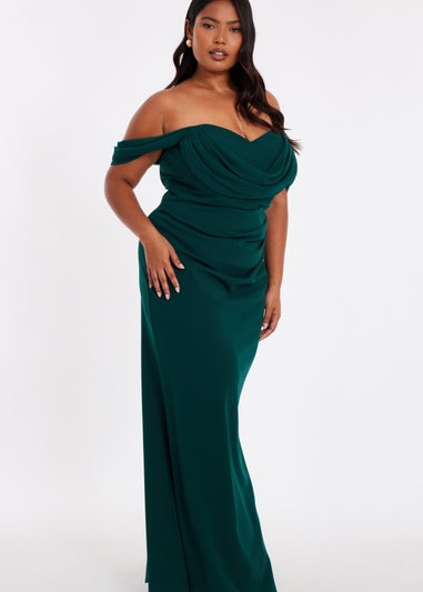 Quiz Green Curve Chiffon Bardot Maxi Dress
