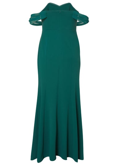 Quiz Green Curve Chiffon Bardot Maxi Dress