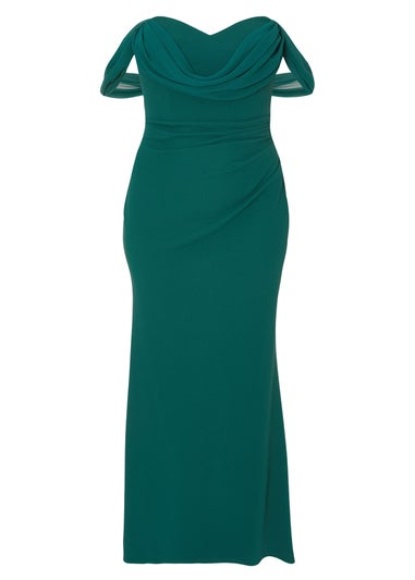 Quiz Green Curve Chiffon Bardot Maxi Dress