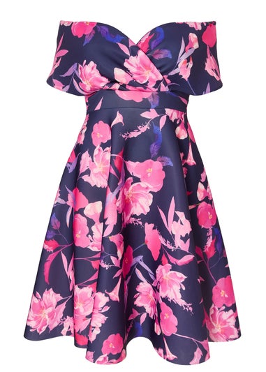 Quiz Navy Curve Floral Skater Dress