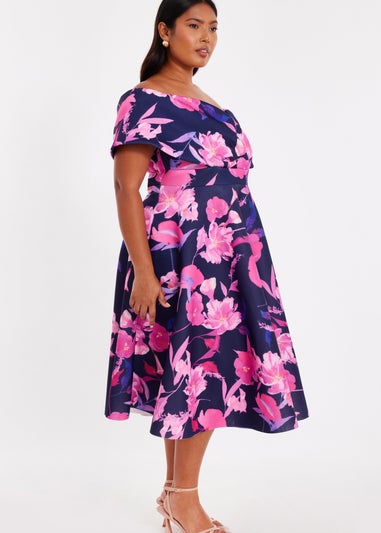 Quiz Navy Curve Floral Skater Dress