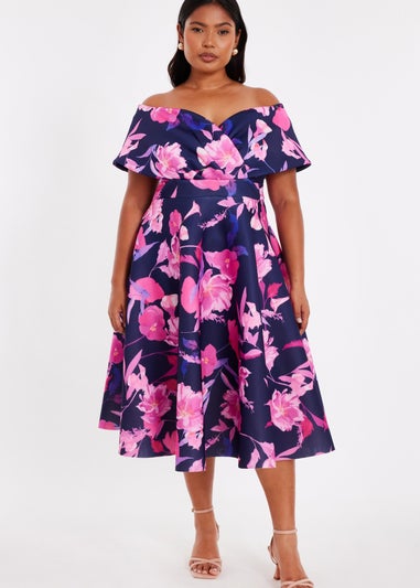 Quiz Navy Curve Floral Skater Dress