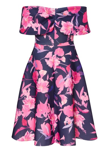 Quiz Navy Curve Floral Skater Dress
